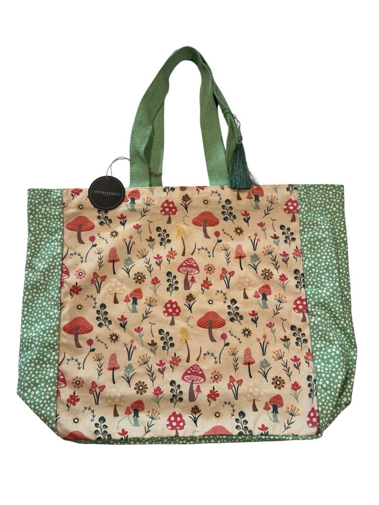 Cynthia Rowley New York Reusable Canvas Tote Bag Trendy Mushrooms