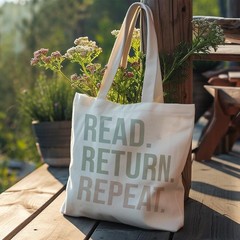 Read Return Repeat Canvas Tote Bag, Book Lovers Shoulder Bag, Bookish Gifts