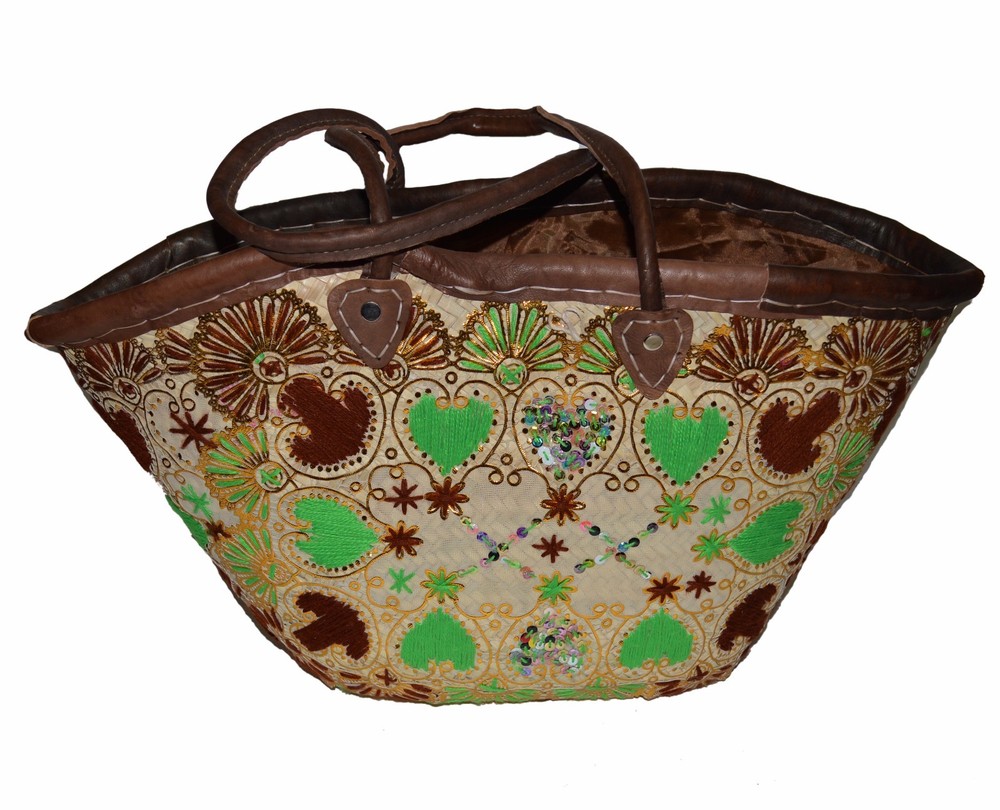Moroccan Straw Beach Bag Handmade Woven Fashion Beach Basket Shopper Bag Large