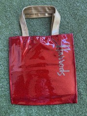 Harrods Red Foldable Reusable Shopping Bag Plastic with Gold Handles Modern