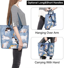 2 Pack Reusable Grocery Bags Polyester Cute Cat Shopping Bag with Handles Foldab