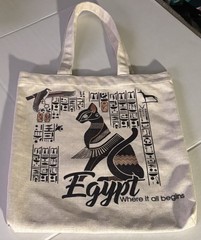 WindTex Canvas Egyptian Pattern Foldable Reusable Shopping Bag Beige Brown Black