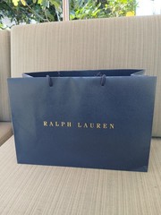 RALPH LAUREN 16″ X 11″ X 6″ Navy Gold Logo Paper Shopping Bag Medium Cord Handle