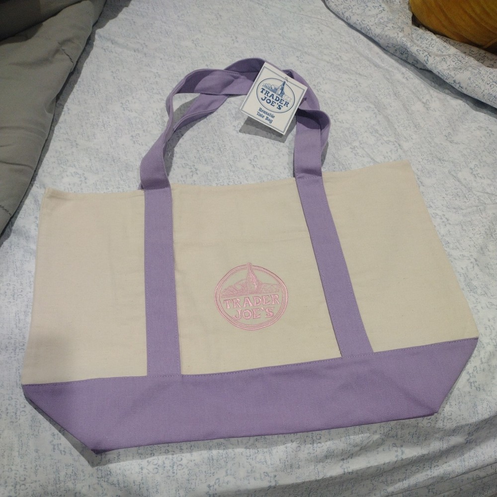 Trader Joe’s Canvas Large Purple Shopping Bag Limited Tote Lavender New W/Tags