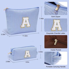 YOOLIFE Initial Makeup Bag |Teen Girl Gifts Trendy Stuff for Girls | Blue