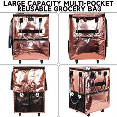 Reusable Grocery Bag On Wheels, 70L Foldable Shopping Cart with 6 Pockets & 3…