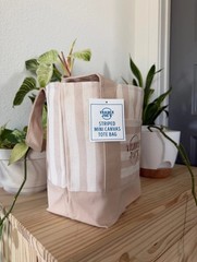 T:rader Joe’s Limited Mini Canvas Pastel Striped Tote Bag 2026 Beige/Tan NWT.
