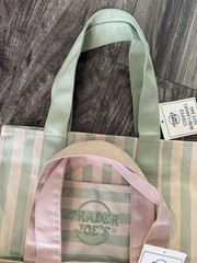 Set of 4 Trader Joe’s mini pastel canvas tote bags new stripe green blue pink ta