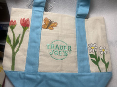 Butterfly Hand Drawn w/NAME Trader Joe’s Mini BLUE Canvas Tote Bag 13″Wx10″(S)