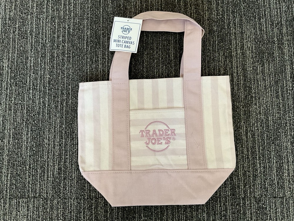 Trader Joe’s Stripped Mini Canvas Tote Bag 10.5″x13″ Pink/White