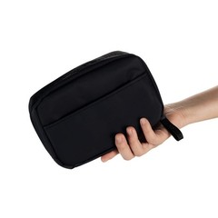 Hekyip Rectangular Beauty Bag, Small Travel Makeup Bag All Black