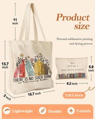 Aesthetic 2 Set Canvas Tote Bag – with Cosmetic Makeup Zipper Pouch Bag for W…
