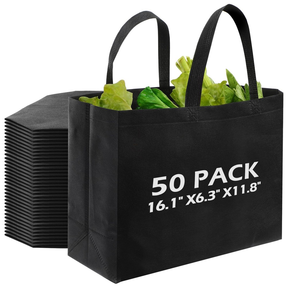 50 Pcs Reusable Tote Bag with Handles Bulk Extra Large Non Woven Grocery Shop…