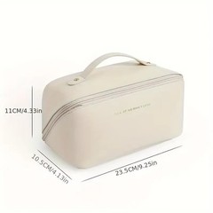 FEMMORA Fashion PU Leather Waterproof Travel Makeup Medium, Antique White