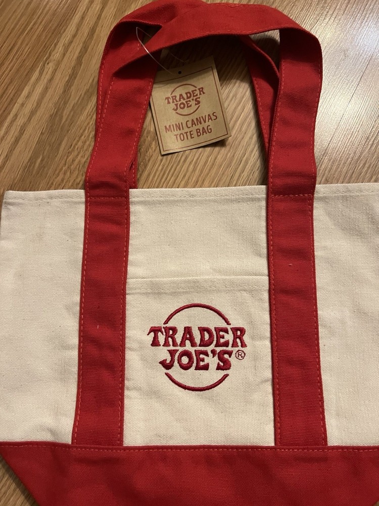 Trader Joe’s Foldable Mini Canvas Tote Bag Red White Contemporary