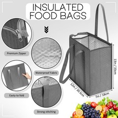 10 Pack Large Insulated Grocery Bags Reusable Shopping Bags with Zippered Top…