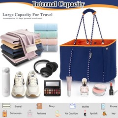 Neoprene Multipurpose Beach Bag Tote with Inner Zipper Pocket (Dark Blue, Large)