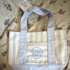 Trader Joe’s Striped Mini Canvas Cotton Reusable Tote Bag Blue/White 11x6x6