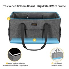 Stand Up Extra Large Utility Tote Bag With Metal Wire Frame Hard Bottom Board