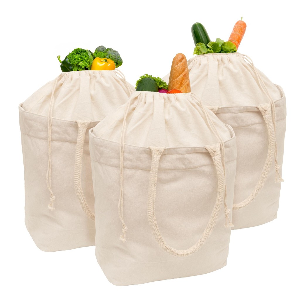 Reusable Canvas Grocery Tote Bags – Overflow Protection with Drawstring Closu…