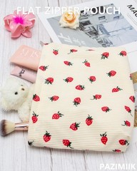 PAZIMIIK Makeup Bag Large Cotton Zipper Pouch for 10x7inch, Strawberry Beige