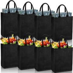 Burlap Tote Bag 8 Pack Black Reusable Jute Gift Bags 9.8×11.8×3.9