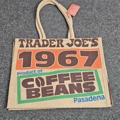 Trader Joe’s Coffee Beans 1967 Jute Tote Reusable Bag Grocery 9 Gallon NWT