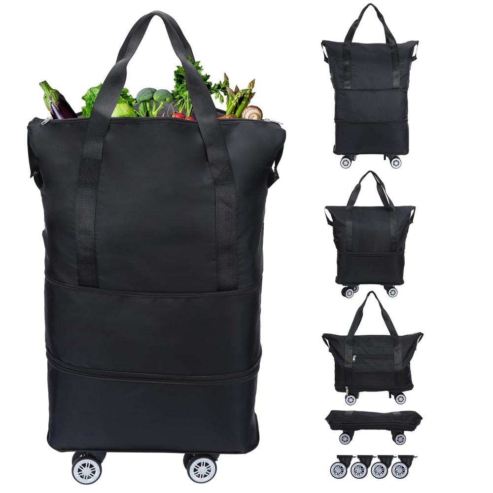 Reusable Grocery Bag on Wheels Shopping Bag with Wheels, Detachable Roller Tote
