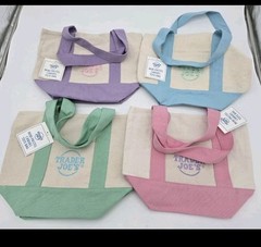 Trader Joe’s (4 Colors, NWT) Mini Pastel Canvas Tote Bags, Multicolor Reusable