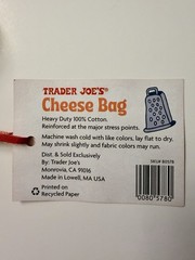 Trader Joe’s New Cheese Heavy Duty Cotton Grocery Shopping Tote Bag