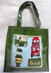 HARRODS OF LONDON KNIGHTBRIDGE TOTE SHOPPING GROCERY BAG COTTON COATED WITH PVC