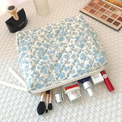 Makeup Bag Large Travel Quilted Cosmetic Organizer, Blue Floral