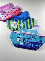 Trader Joes Set of 3 Mini Insulated Tote Bags Summer Bag Striped Palm Cooler NWT
