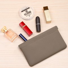 Genuine Leather Pocket Cosmetic Bag for Purse,Coin Purse Lipstick Grey