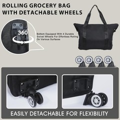 Reusable Grocery Bag on Wheels Shopping Bag with Wheels, Detachable Roller To…