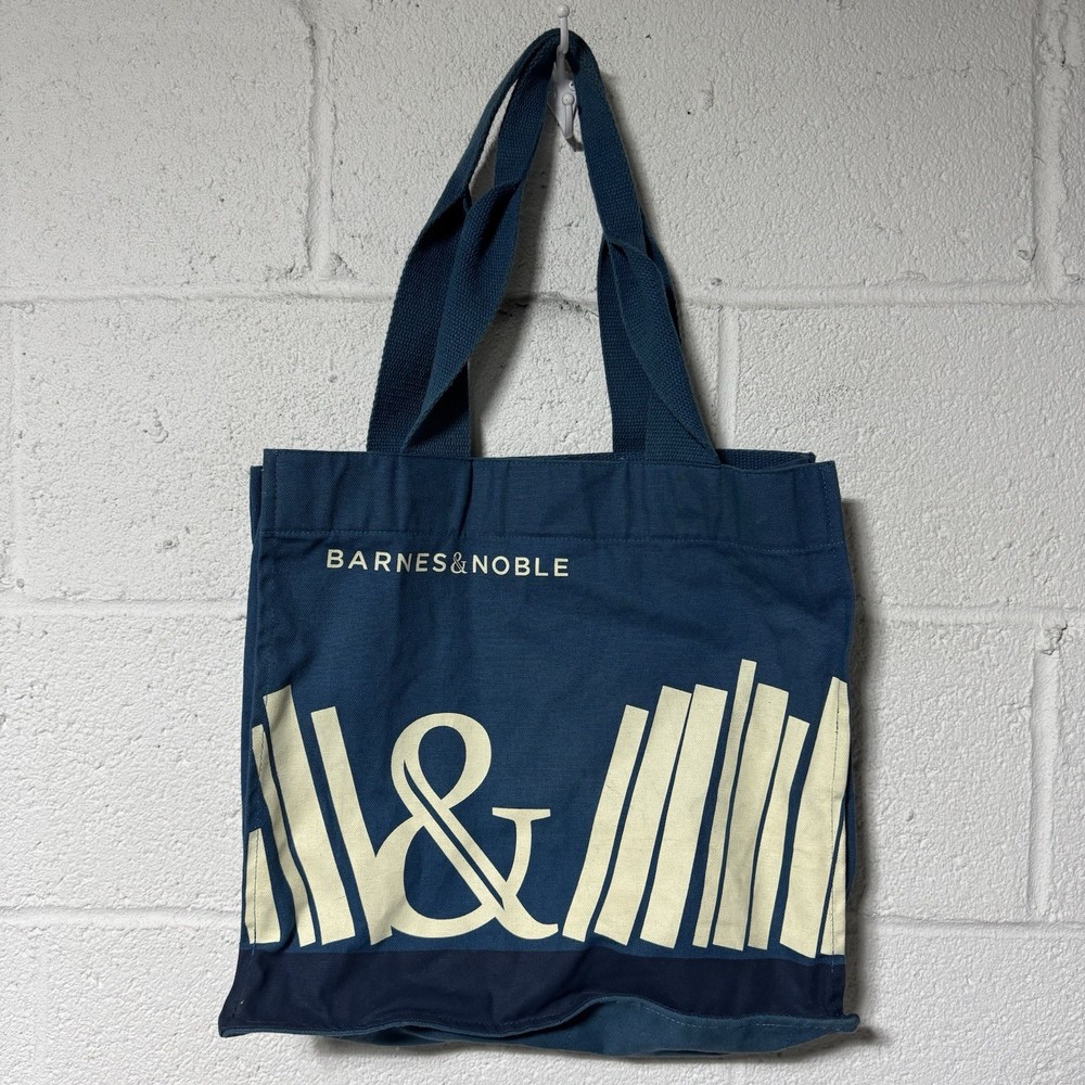 Re-Wrap Collab Barnes & Noble Canvas Tote Bag Blue & Cream 13x14x4 Book Design
