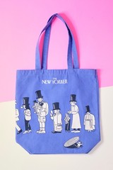 The New Yorker Tote Bag Lot of 2 Canvas Graphic Tomi Um Blue Beige