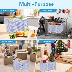 Blue Large Standing Foldable Utility Tote Grocery Bag 18.5×11.8×11.5 Inch
