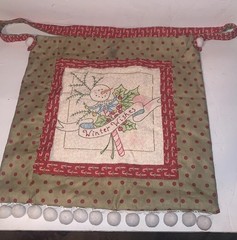 Christmas Gift Bag Tote Embroidered Handmade Vintage 16” X 15”