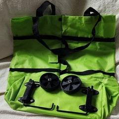 Green Foldable Reusable Shopping Bag with Wheels, Handles, Polyester, Modern