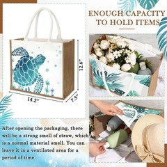 6 Pack Beach Burlap Tote Bags Bulk Large Beach Jute Tote Bag with Handles 14….