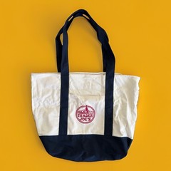 Trader Joe’s Canvas Tote Bag Cream Navy Reusable Grocery Shopper Beach Everyday