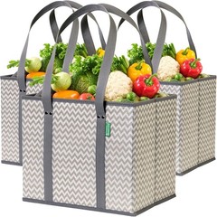 Chevron Reusable Grocery Bags 3-Pack, XL, Box Shape, Heavy Duty