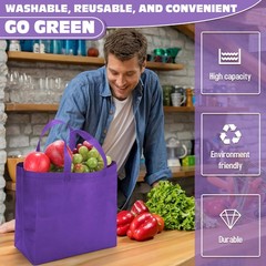Windyun Reusable Grocery Bags Large Non Woven Shopping Bags with Handles Fold…
