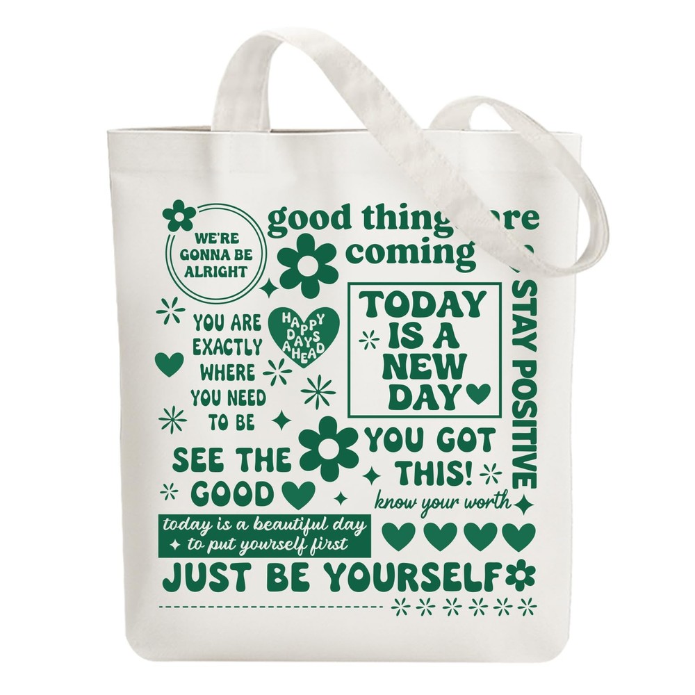 Canvas Tote Bag Positive Quotes Reusable Cotton Bag for Women, Durable Cloth …