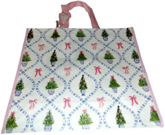 CHRISTMAS~Reusable Tote Bag ~ 20″X 8″X8″ ~ POTTED CHRISTMAS TREES & PINK BOWS