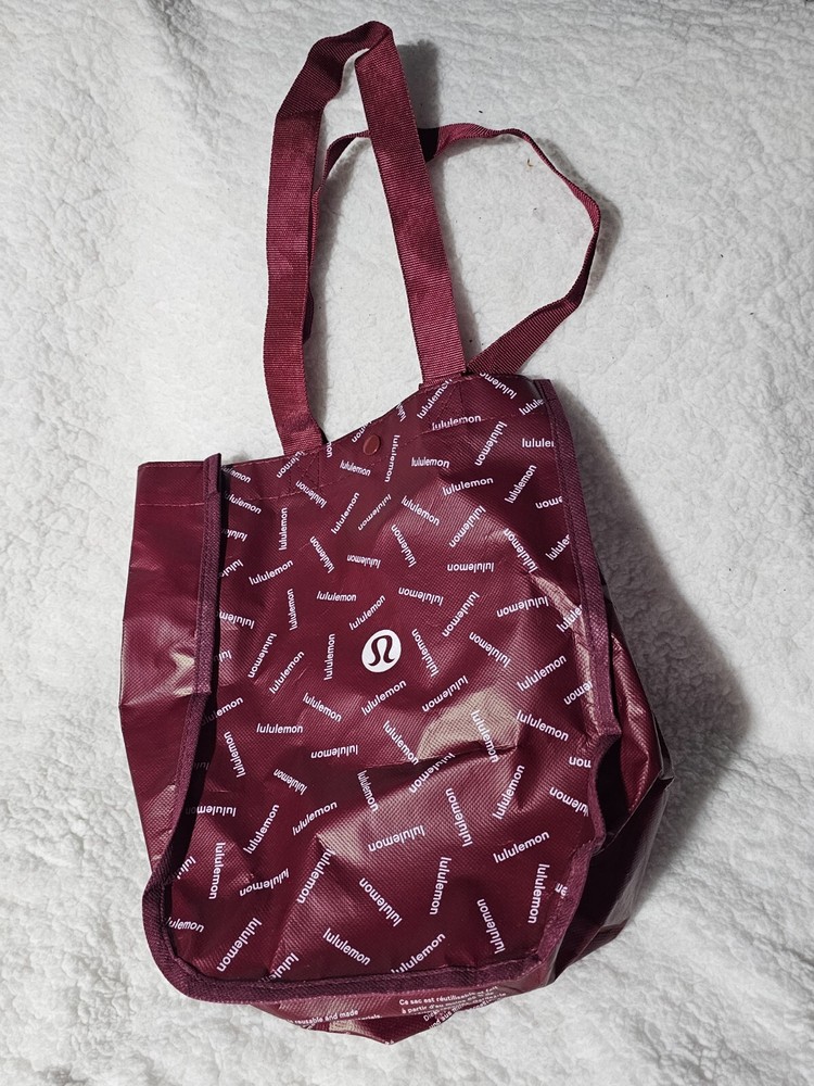 Lululemon Medium Reusable Shopping Tote Bag White & Burgundy 12″x9″ Lunch Bag