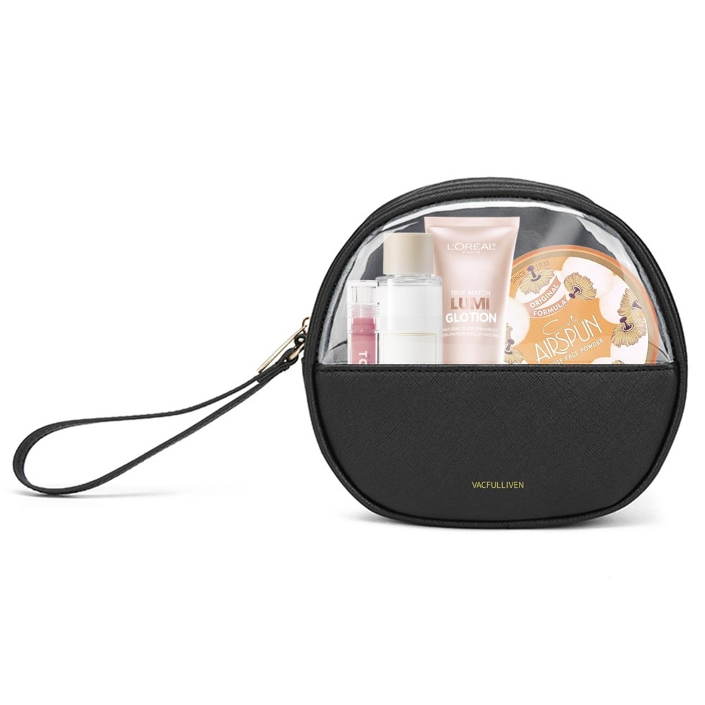 Vacfulliven Clear Makeup Bag for Travel, Mini Waterproof Cosmetic Black