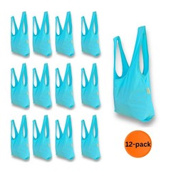 12-pack TOATY CO. Reusable Grocery Bags Bulk Extra long Straps, Cyan Carry Pouch