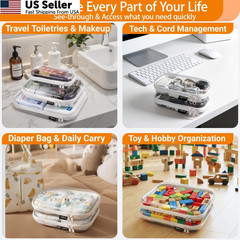 Clear Hard Shell Beauty Organizer 6 Pack Crush-Proof Cosmetic Case Stadium Bag